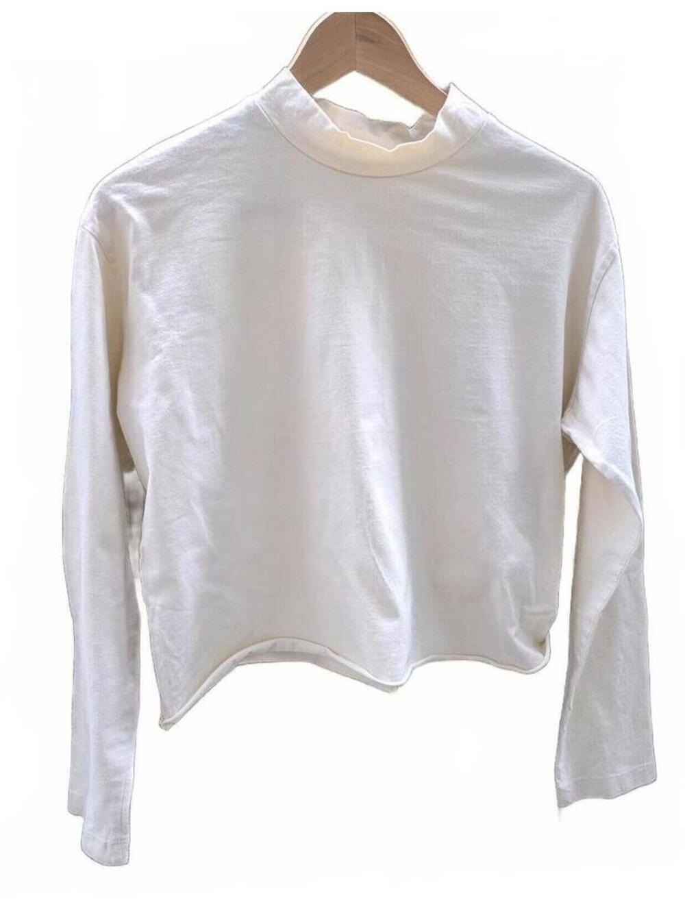 KOTN White Organic Cotton Mock Neck Cropped Long Sleeve Top Small